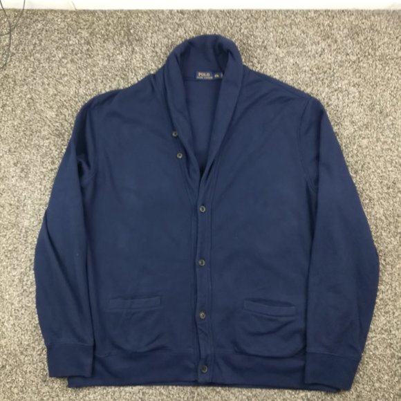 Polo Ralph Lauren Sweater Shawl Collar Cardigan Pockets Navy Blue Mens 2XL